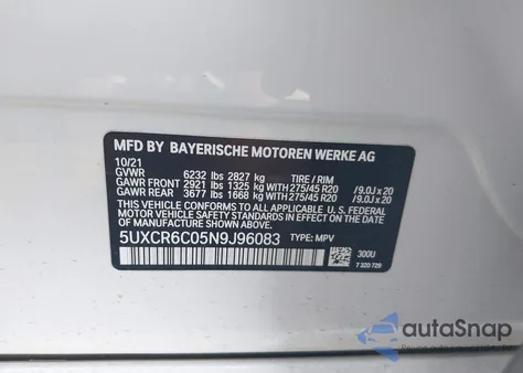 2022 BMW X5 xDrive40I from USA, damaged, VIN 5UXCR6C05N9J96083